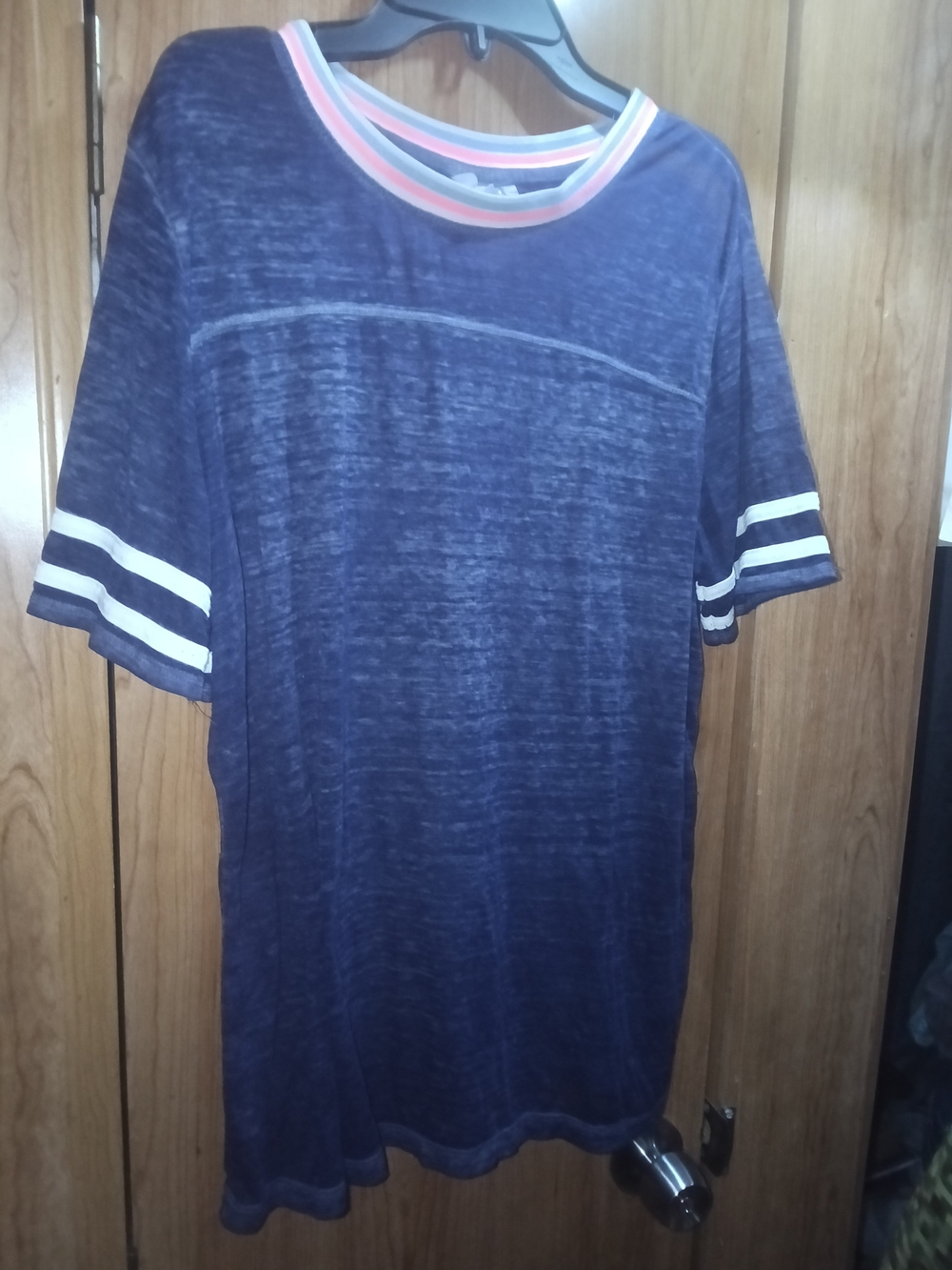 Women's Navy Short-Sleeve Crewneck Shirt with Stripe Detail